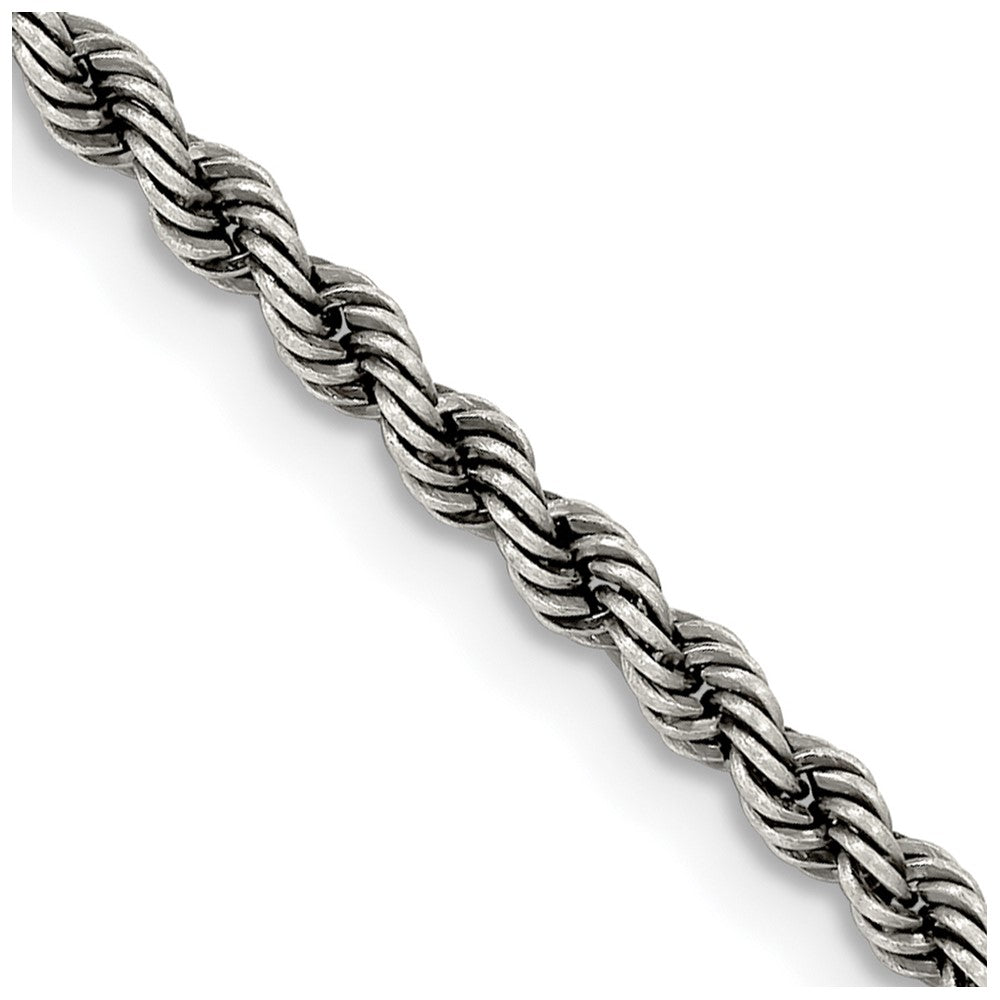 Sterling Silver Ruthenium-plated 2.9mm Rope Chain 22 Inches