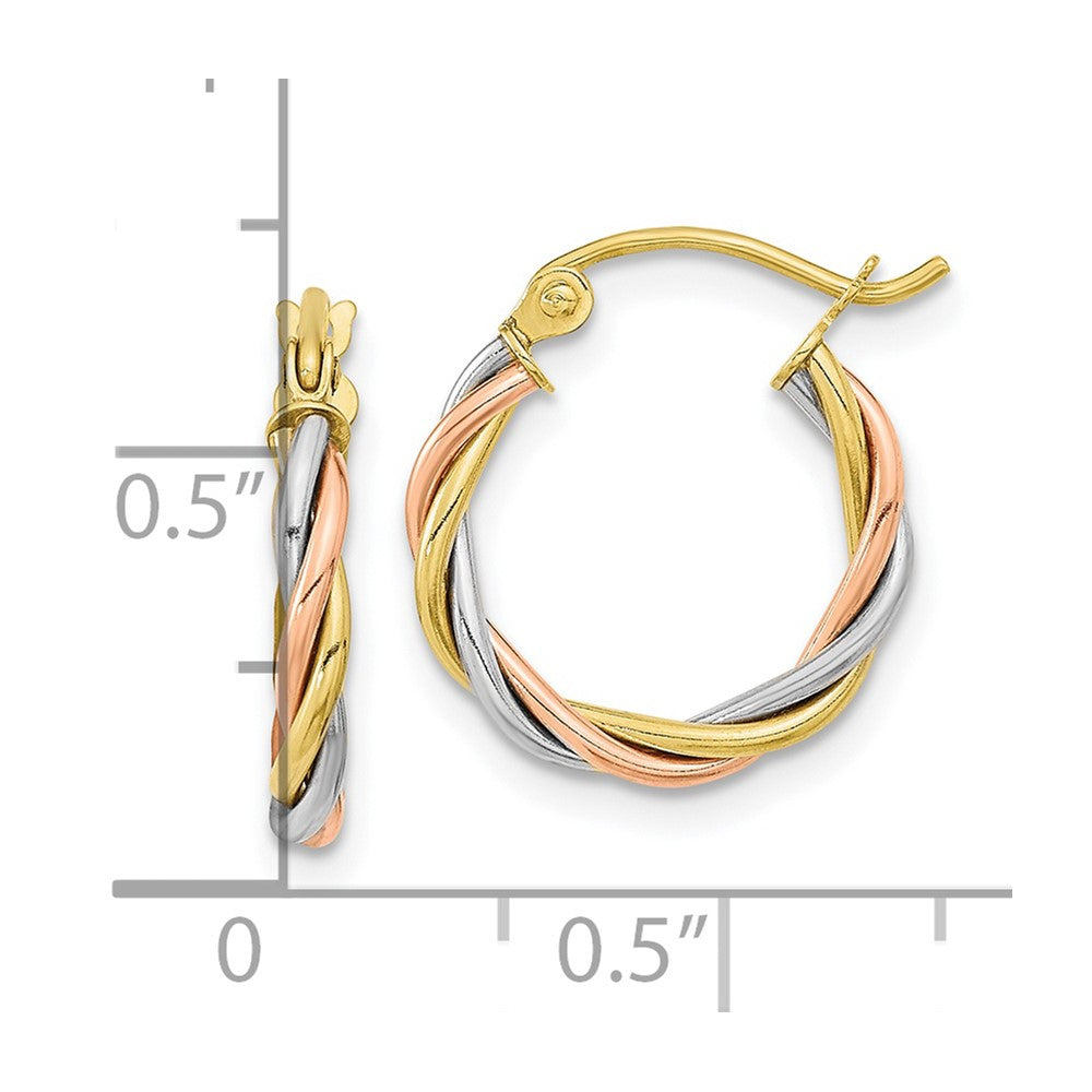 10k Tri-color Polished 2.5mm Twisted Hoop Earrings