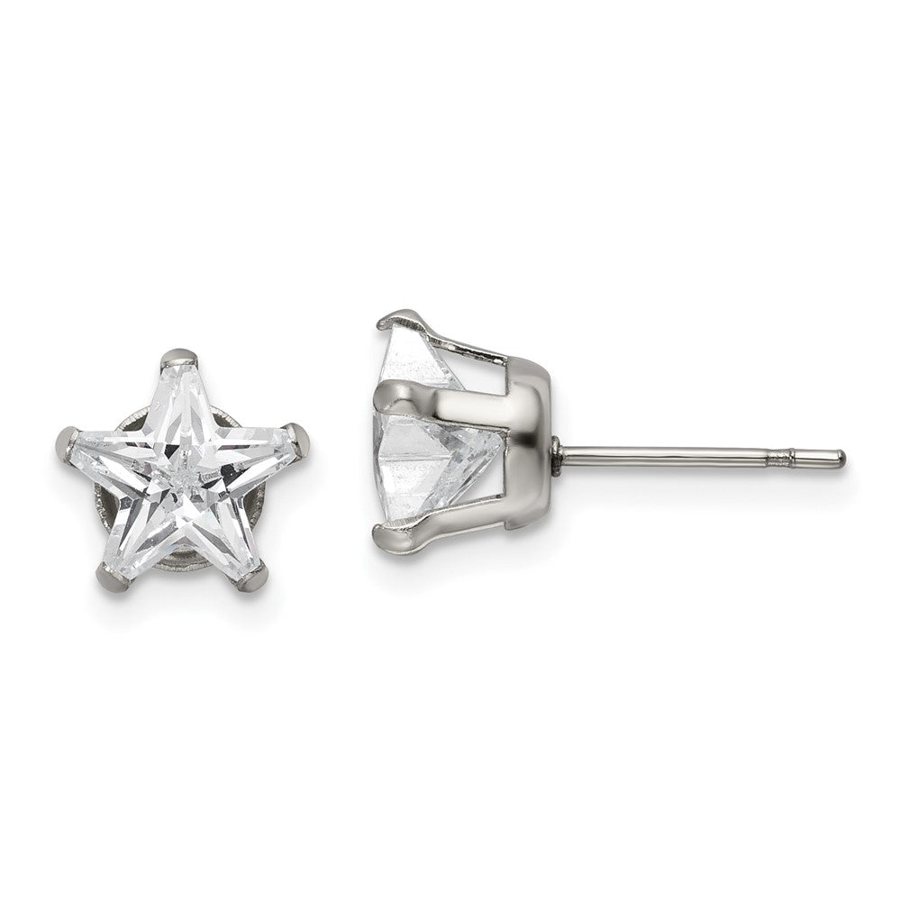 Stainless Steel Polished 8mm Star CZ Stud Post Earrings