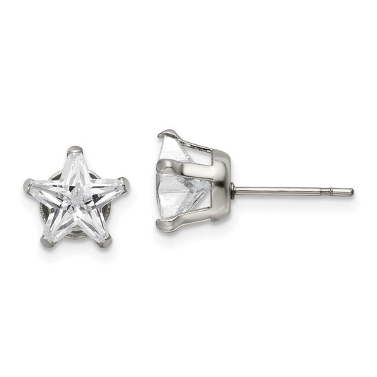 Stainless Steel Polished 8mm Star CZ Stud Post Earrings