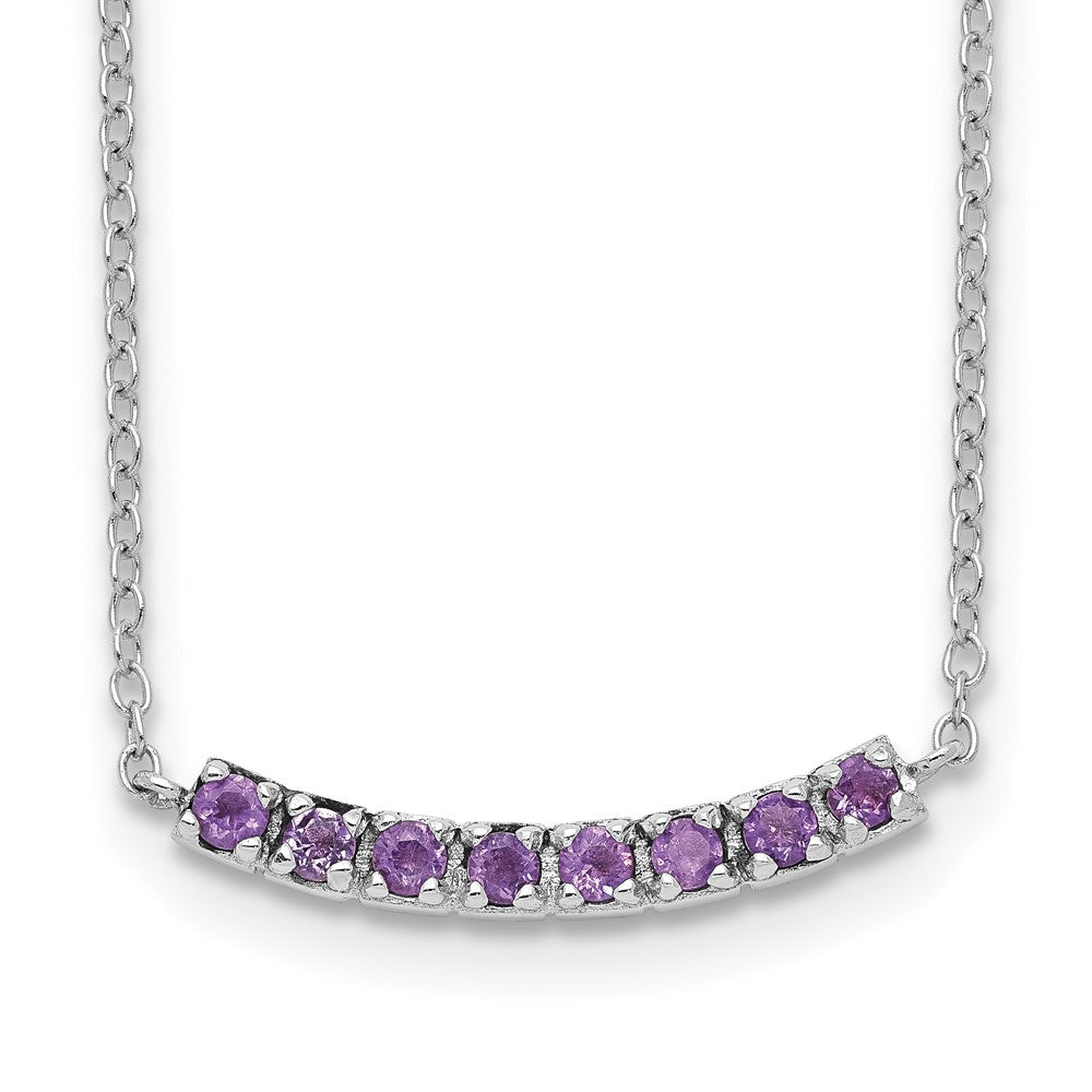 Sterling Silver Rhodium plated Amethyst Bar w/2in ext Necklace 16 Inches