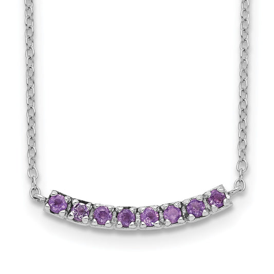 Sterling Silver Rhodium plated Amethyst Bar w/2in ext Necklace 16 Inches