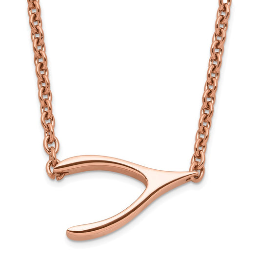 Stainless Steel Polished Rose IP-plated Sideways Wishbone Necklace