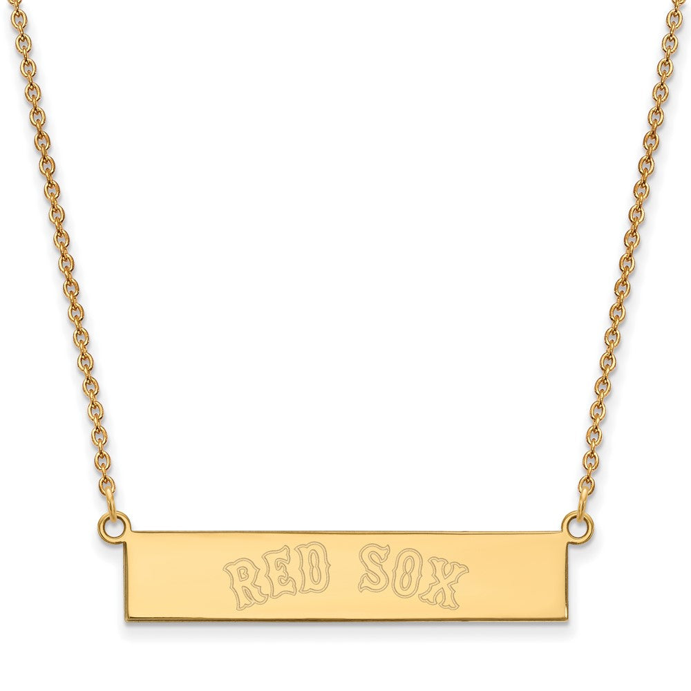 Sterling Silver Gold-plated MLB LogoArt Boston Red Sox Team Script Small Bar 18 inch Necklace