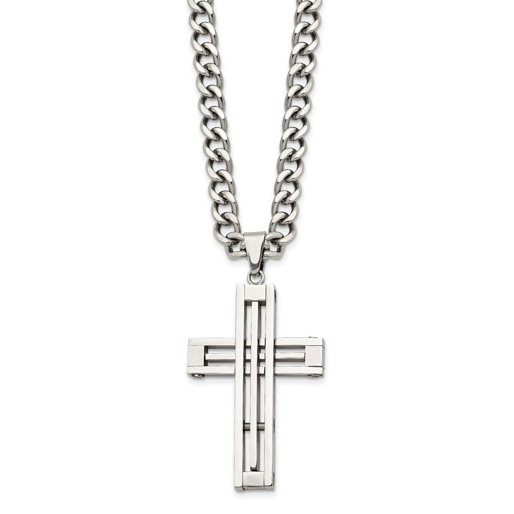Stainless Steel Polished Cross 22in Necklace