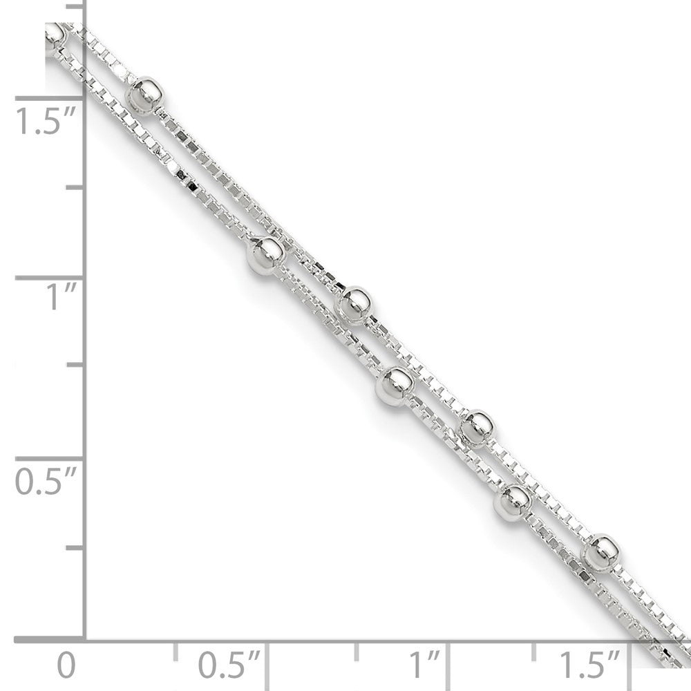 Sterling Silver Polished Beaded 2-strand 9 inch Plus 1 inch ext. Anklet 9 inches