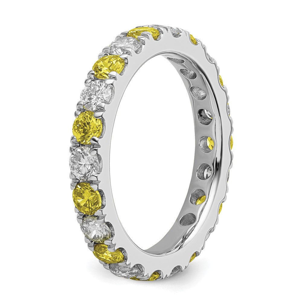 14k White Gold 1 carat Lab Grown Diamond VS/SI+ G+ and Lab Created Yellow Sapphire Size 5.5 Eternity Band