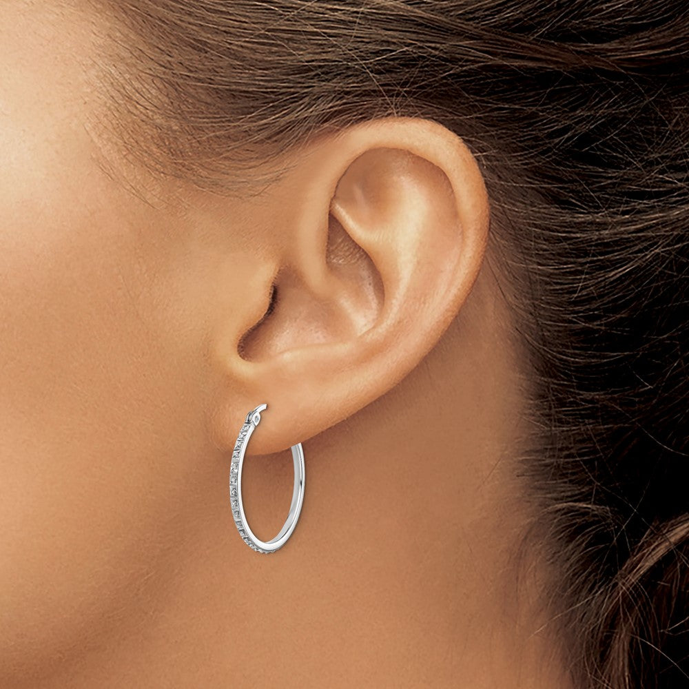 Diamond Fascination Diamond Mystique Sterling Silver Platinum-plated Diamond Round Hoop Earrings