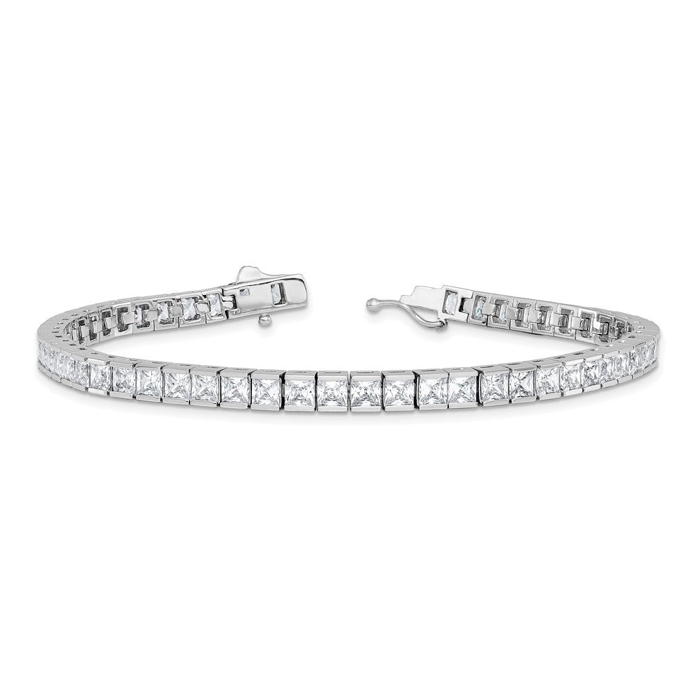 Sterling Shimmer Sterling Silver Rhodium-plated Square 3.5mm x 3.5mm CZ 54 Stone 8 inch Bracelet 8 inches