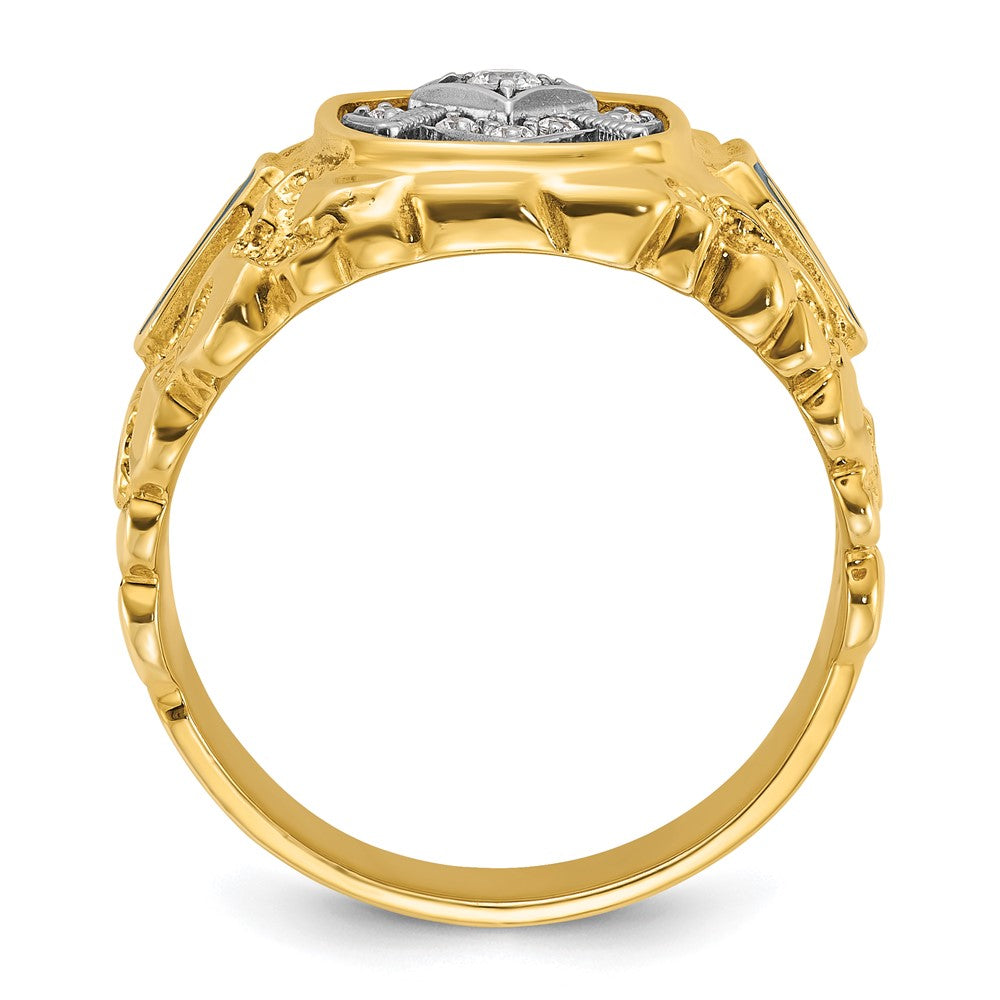 IBGoodman 14k Two-tone Men's Polished and Nugget Textured Diamond Blue Lodge Master Masonic Ring