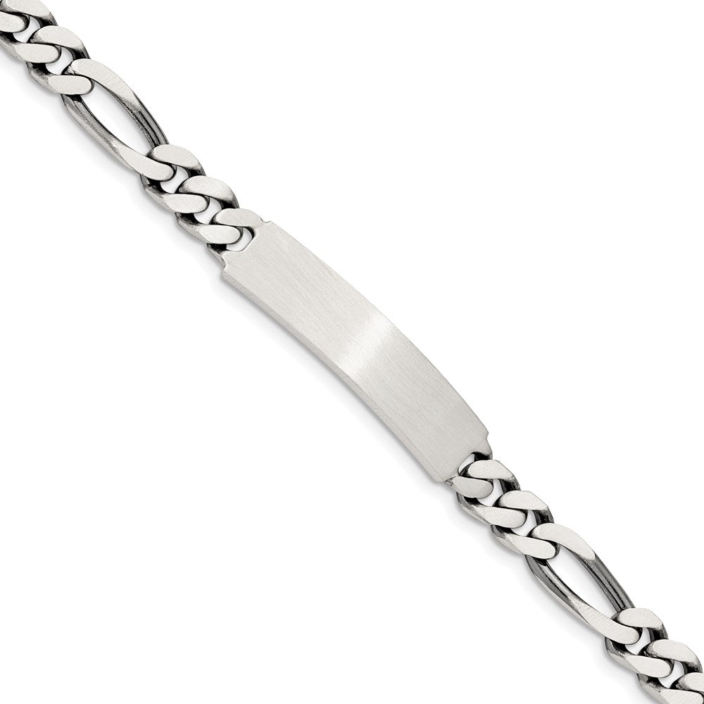 Sterling Silver 8inch Engraveable Antiqued Figaro Link ID Bracelet 8 inches