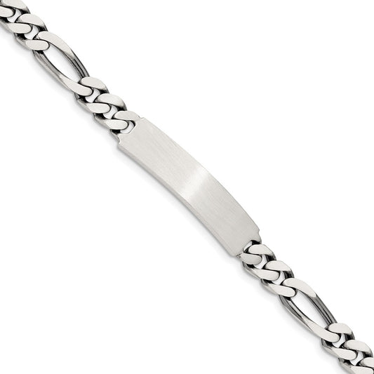 Sterling Silver 8inch Engraveable Antiqued Figaro Link ID Bracelet 8 inches