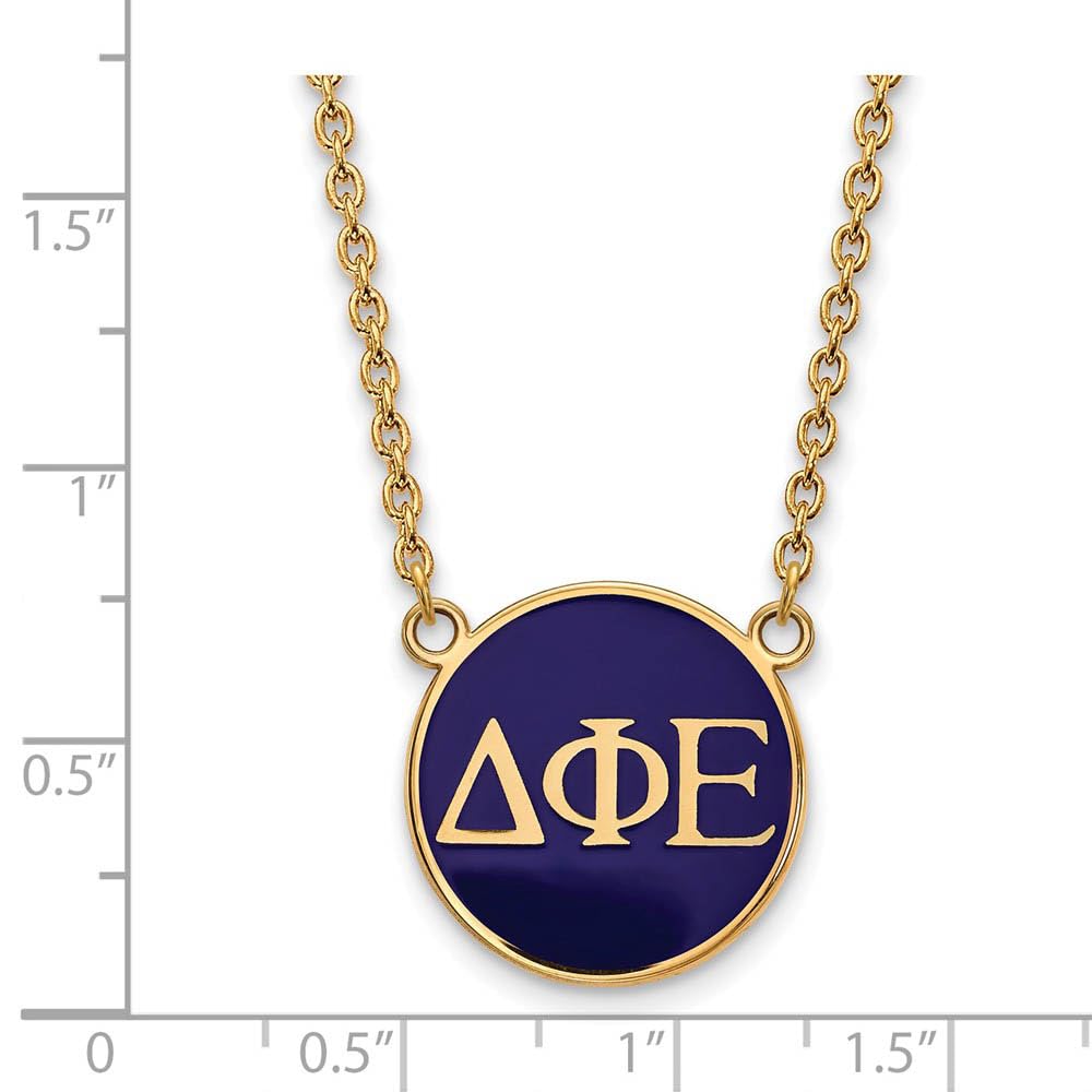 Sterling Silver w/ 14K Yellow Gold-Plated 18in Official Licensed Greek Sororities Delta Phi Epsilon (???) Small Enamel Pendant w/Necklace