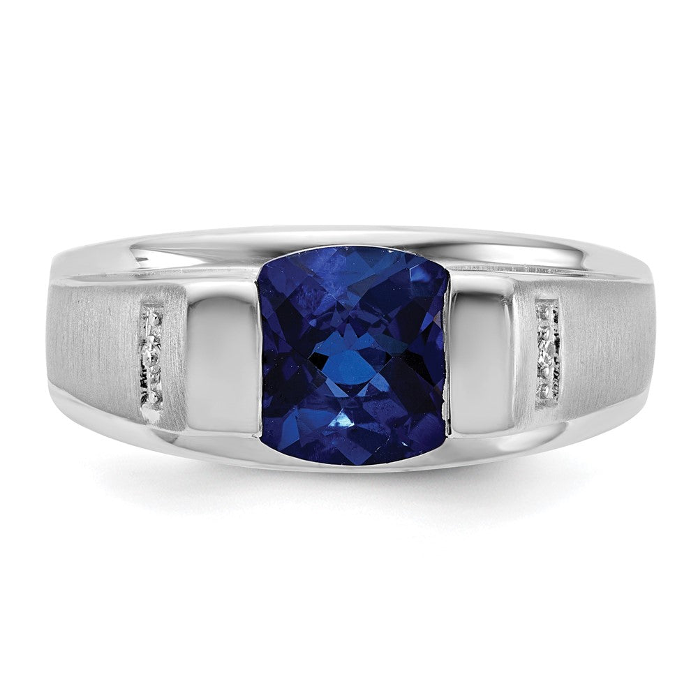 Sterling Silver Satin & Polished ANC CR Sapphire & Diamond Ring