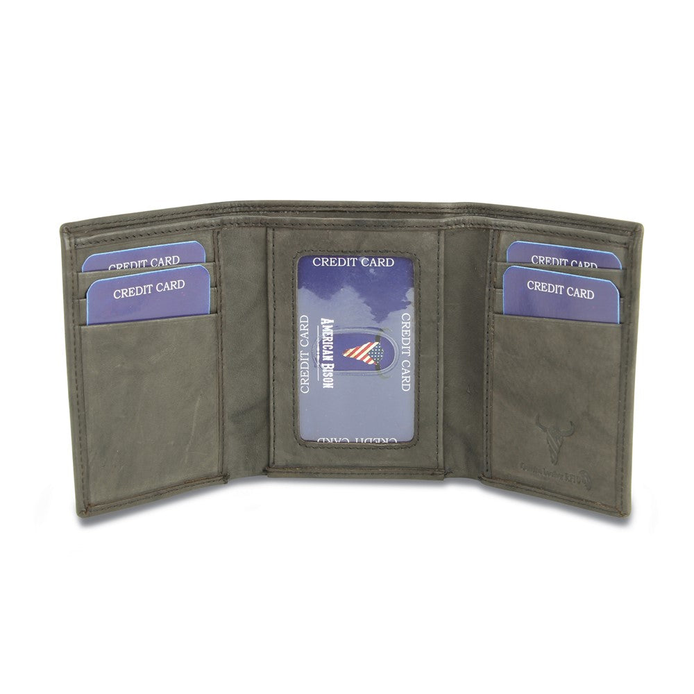 Brown Calf Skin Leather RFID Blocking 6-Slot Trifold Wallet with ID Window