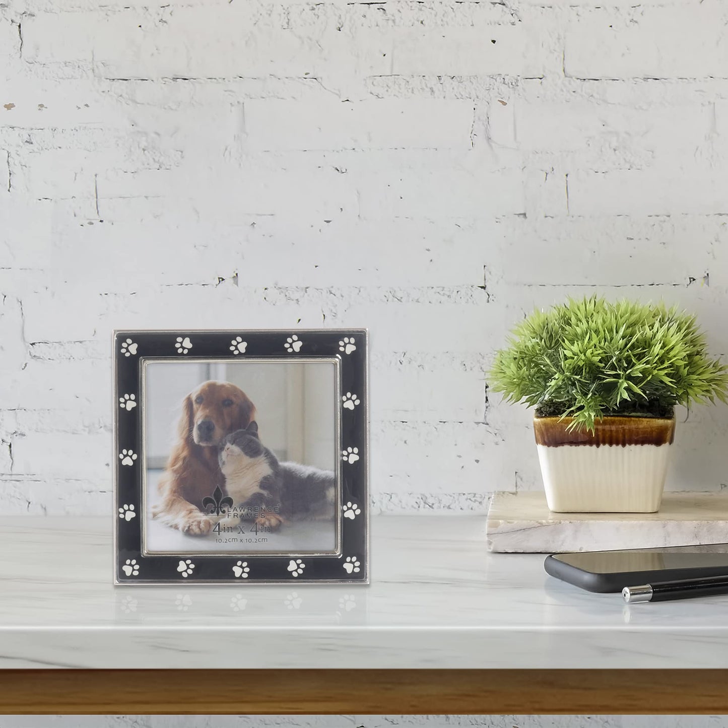 Black Enamel and SILVER 4x4 Paw Print frame - 4x4