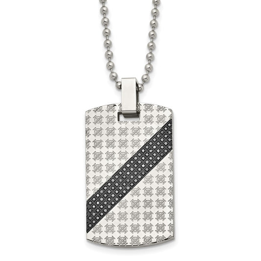Stainless Steel Polished 1/2ct tw. Diamond Dog Tag 24in Necklace