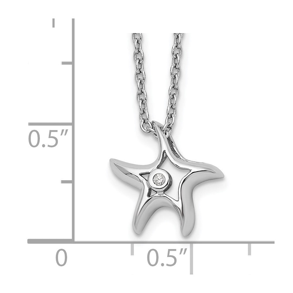 White Ice Sterling Silver Rhodium-plated 18 Inch Diamond Starfish Slide Pendant Necklace with 2 Inch Extender 18 Inches