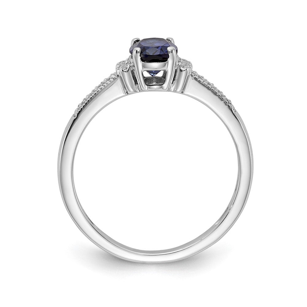 10k White Gold Polished Oval Cr. Blue Sapphire & Diamond Ring