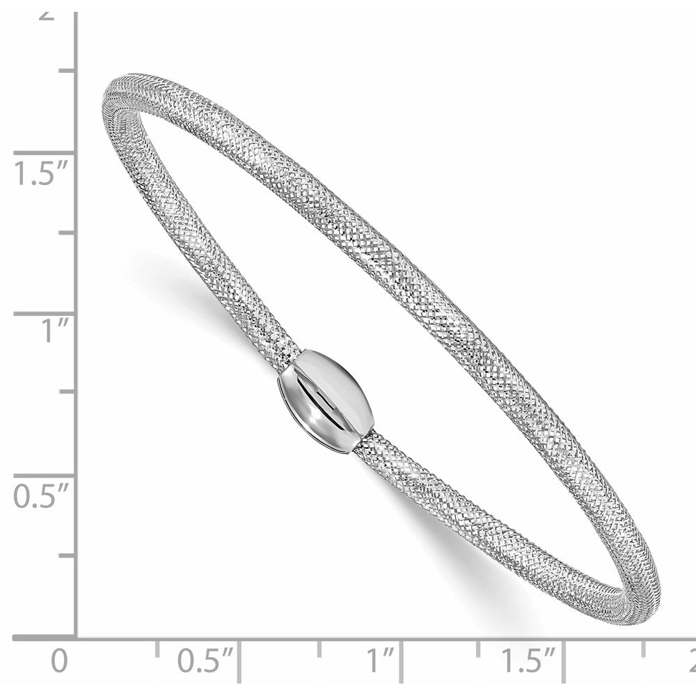 14K w/White RH-plating Polished Mesh Stretch Bracelet