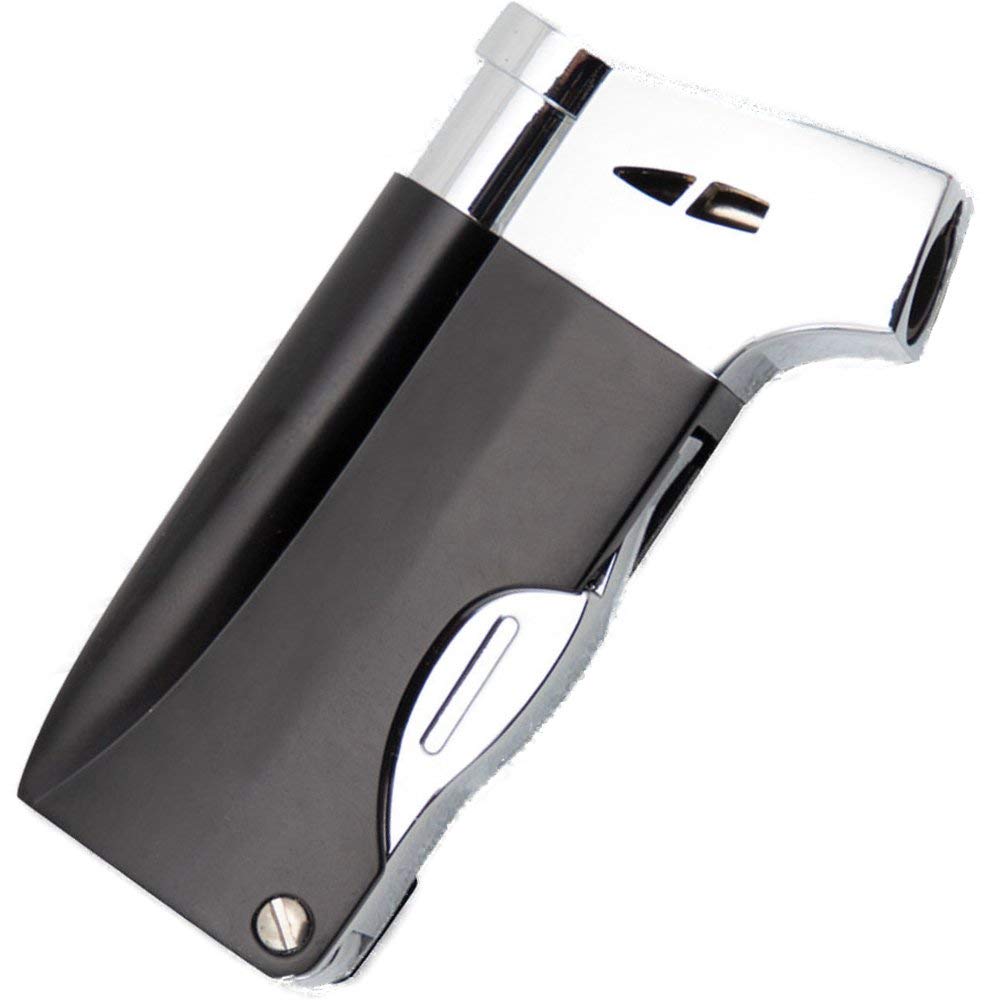 Ronson Refillable Black Metal Cigar Lighter with Spoon/Poker/Tamper/Cigar Punch QGM22129