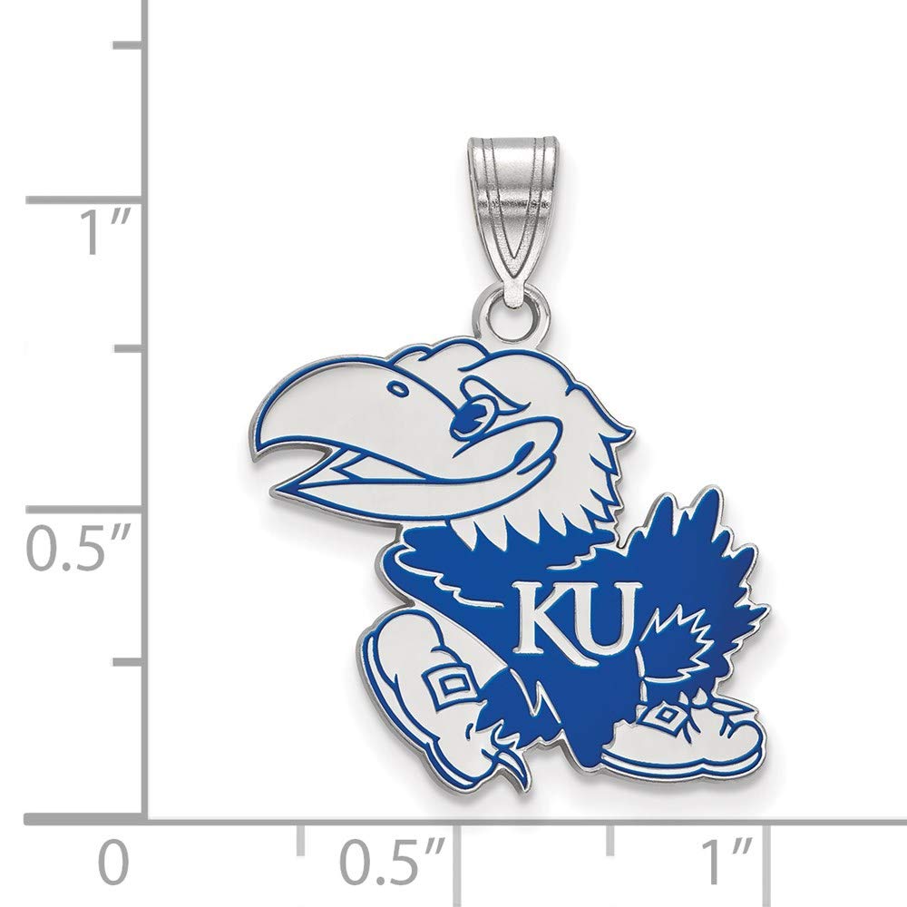 Sterling Silver LogoArt Official Licensed Collegiate University of Kansas (KU) Large Enamel Pendant