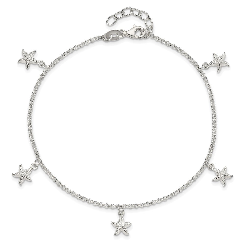 Sterling Silver Starfish Dangles 9 inch Plus 1 inch Ext. Anklet 9 inches