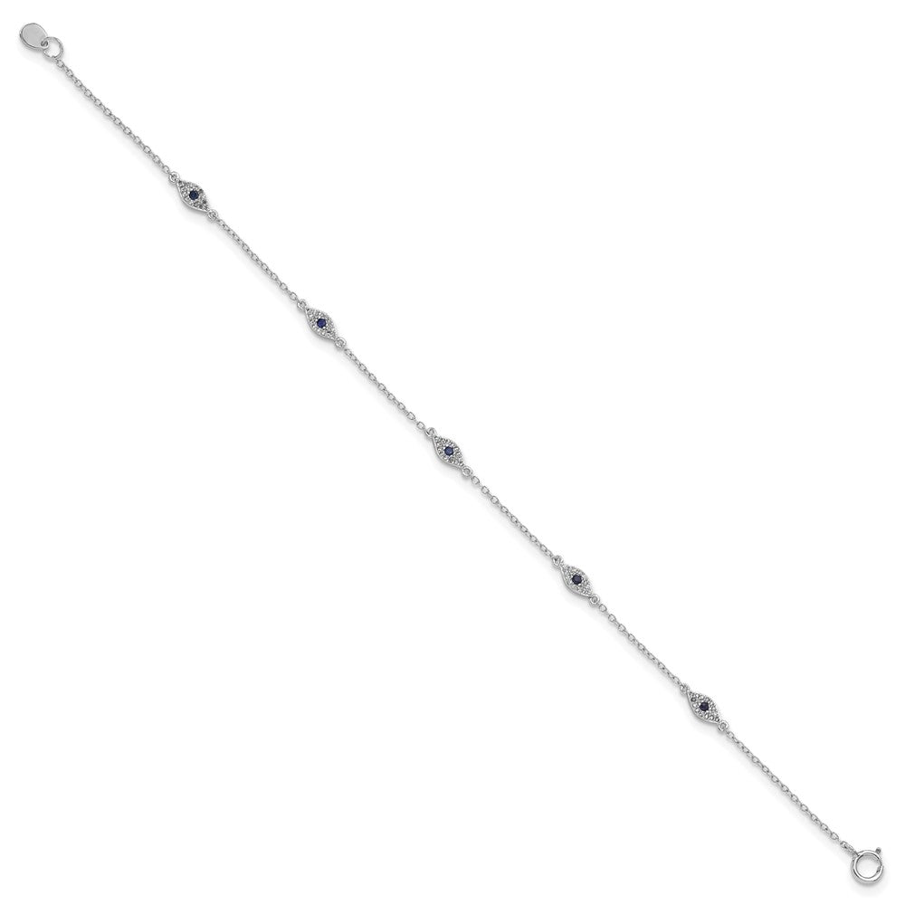 Sterling Silver Rhodium-plated Polished Blue & White CZ Eyes Bracelet 7.5 inches