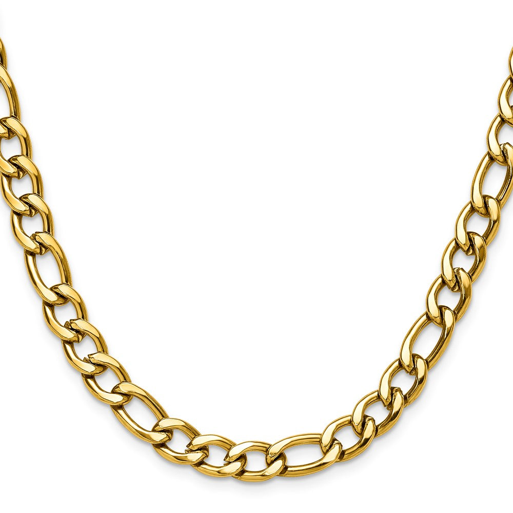 Chisel Stainless Steel Polished Yellow IP-plated 7.5mm 20 inch Figaro Chain
