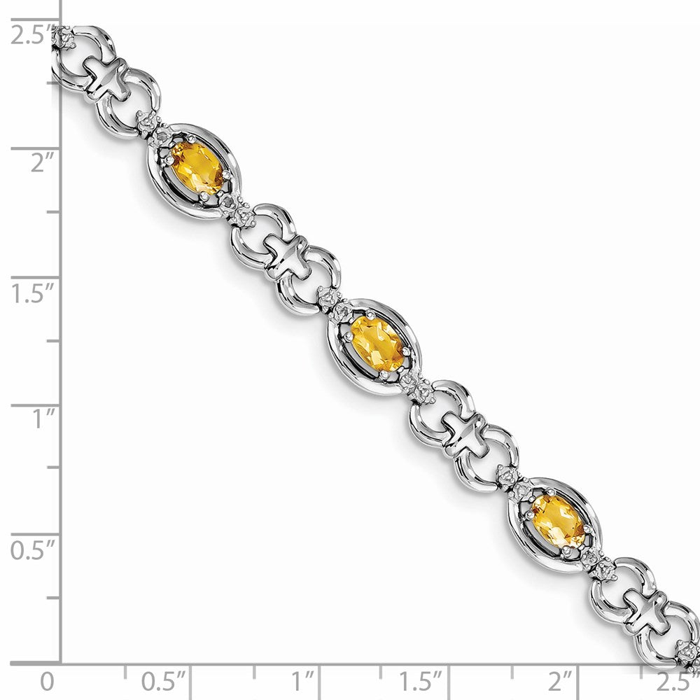 Sterling Silver Rhodium-plated Diamond & Citrine Bracelet 7 inches