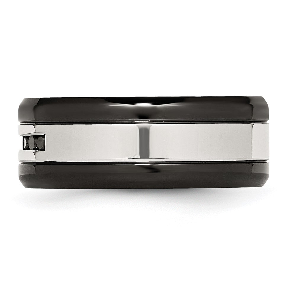 Stainless Steel Polished Black IP-plated 1/4ct Black Diamond 9mm Band Size - 10.5