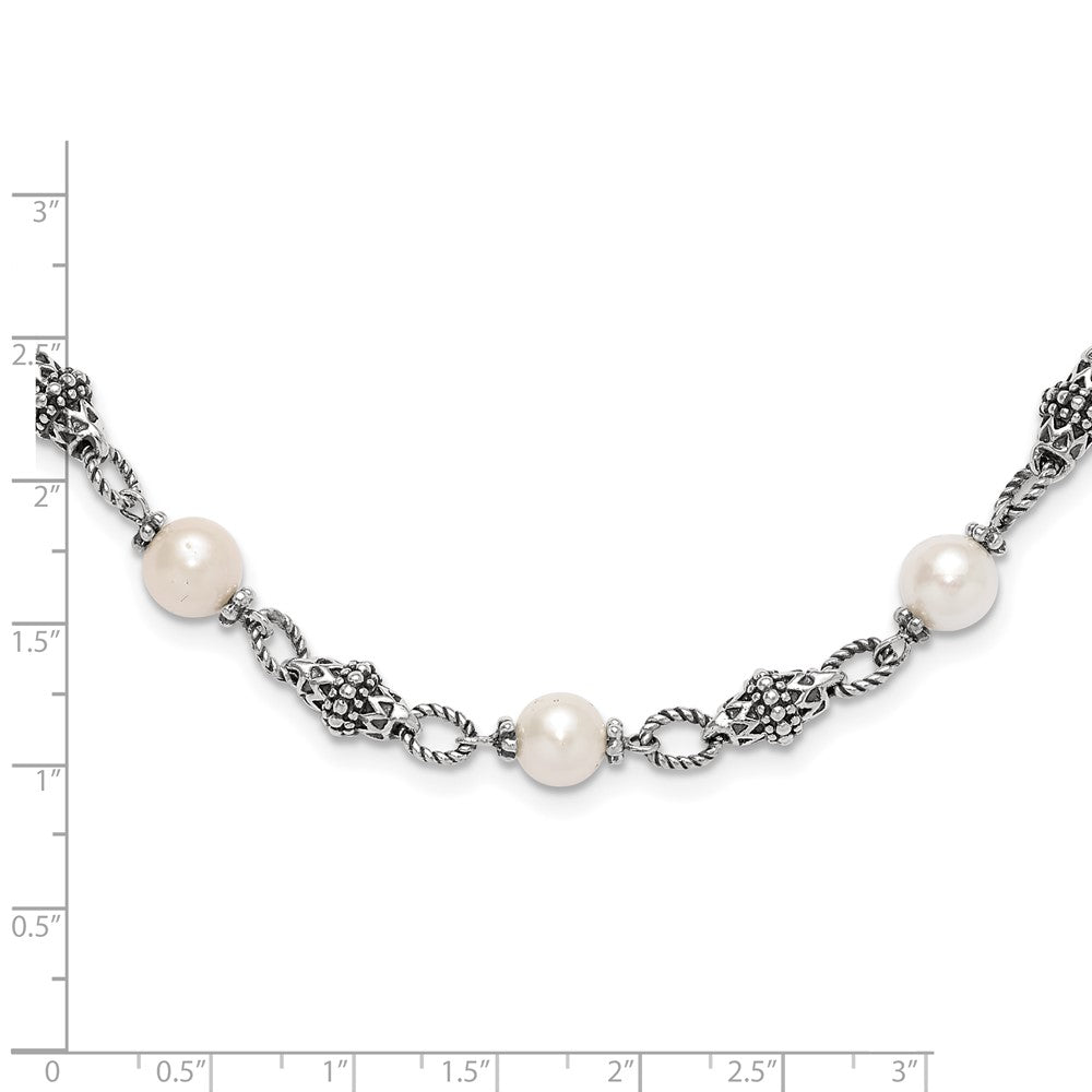 Shey Couture Sterling Silver 20 Inch Antiqued  8-8.5mm Freshwater Cultured Pearl Necklace 18 Inches
