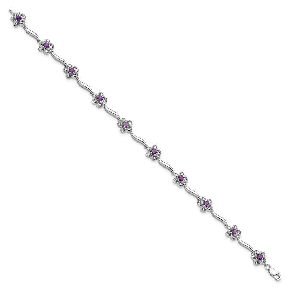 Sterling Silver Rhodium-plated Floral Amethyst Bracelet 7.5 inches