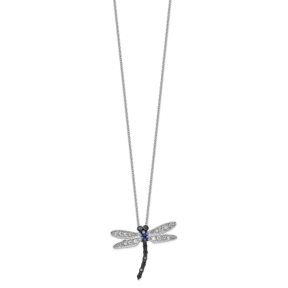 Cheryl M Sterling Silver Rhodium-plated with Black Rhodium Accent Brilliant-cut Black White and Blue CZ Dragonfly 18 Inch Necklace 18 Inches