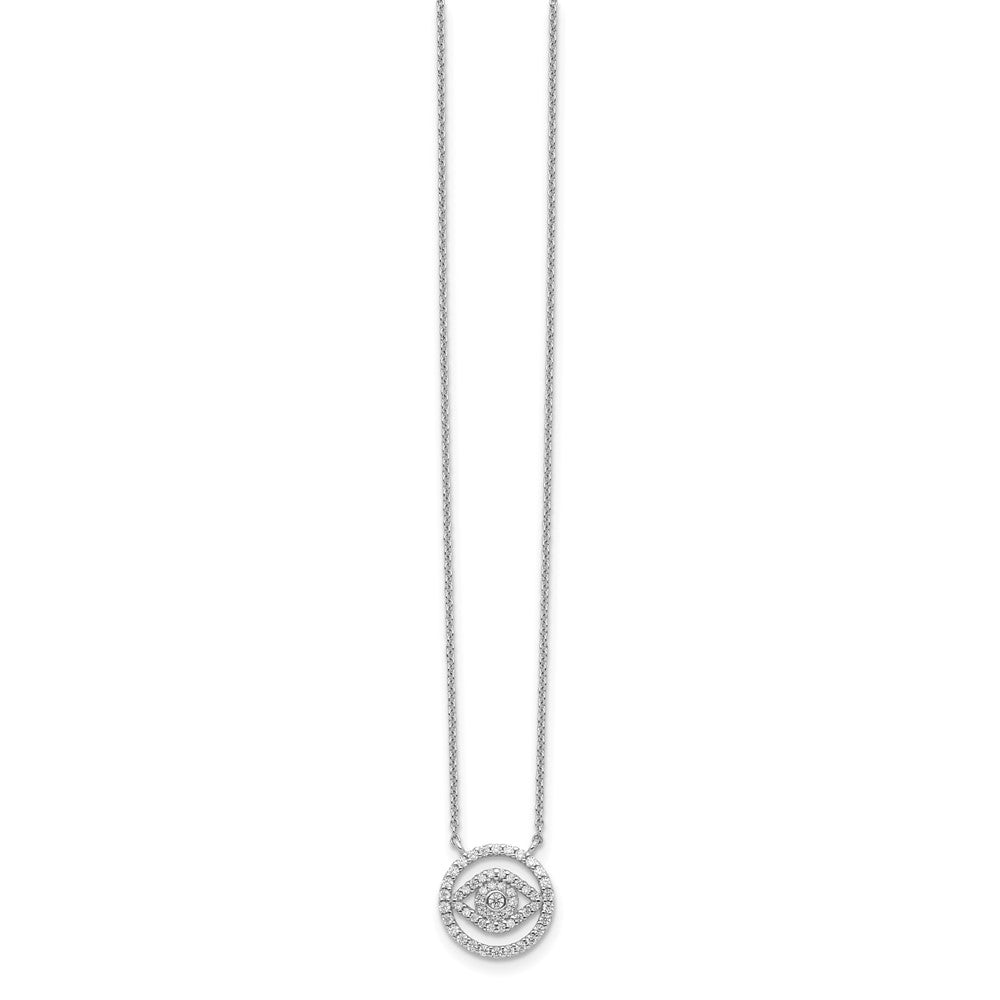Sterling Silver Rhodium Plated CZ Evil Eye Necklace w/2in ext. 17 Inches