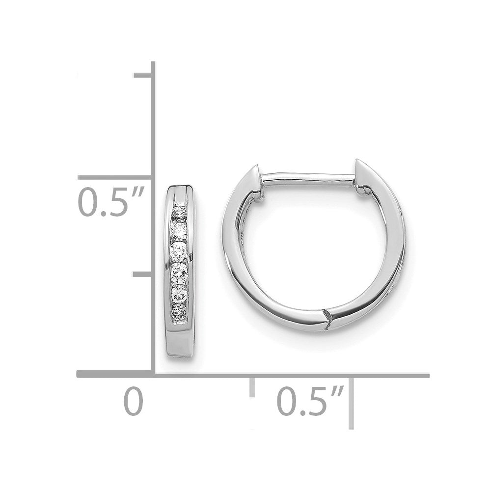 14k White Gold Polished Diamond Hinged Hoop Earrings