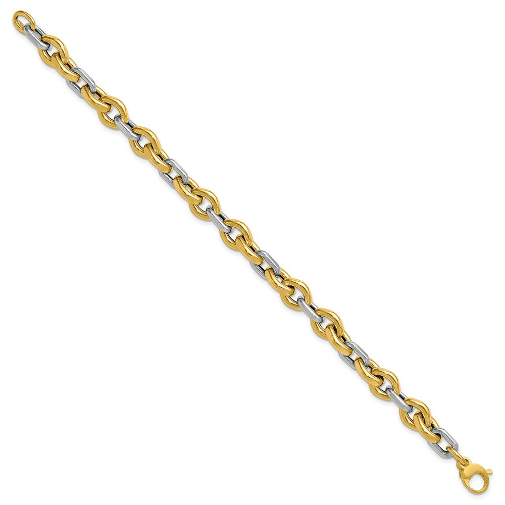 14K Two-tone Polished Fancy Flat Edge Link Bracelet 7.75  inches