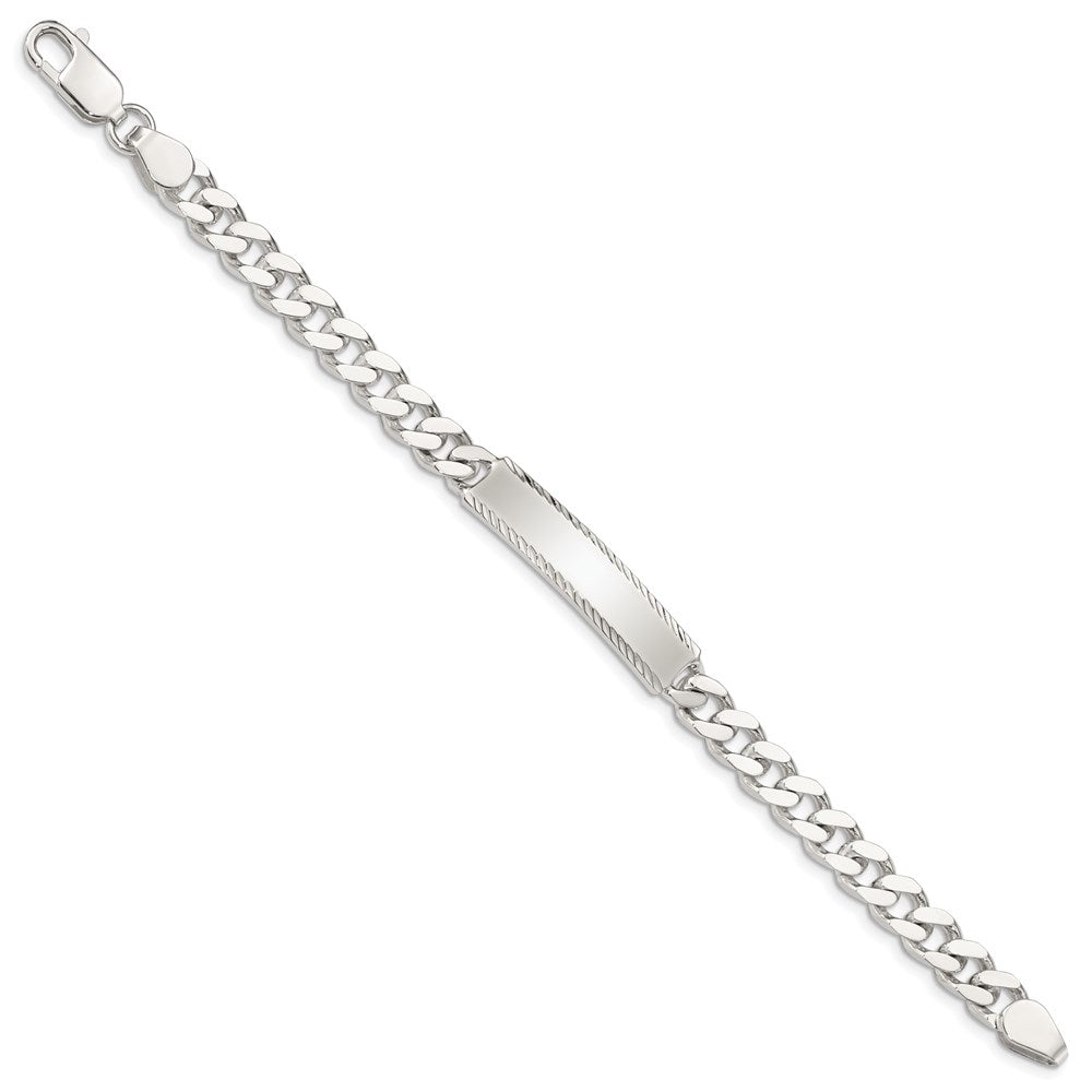 Sterling Silver Diamond-cut Engraveable Curb Link ID Bracelet 8 inches