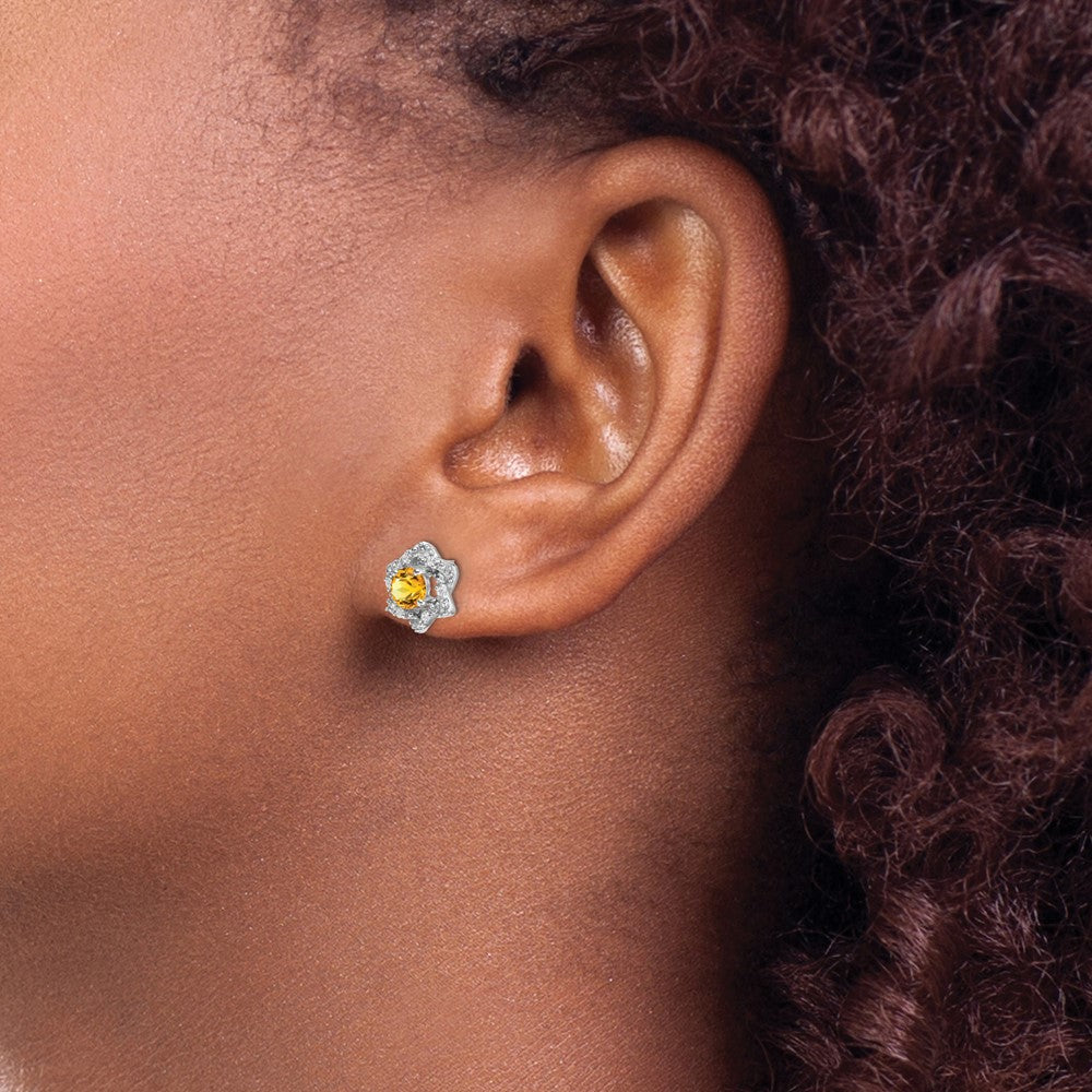 14k White Gold Citrine and Diamond Post Earrings