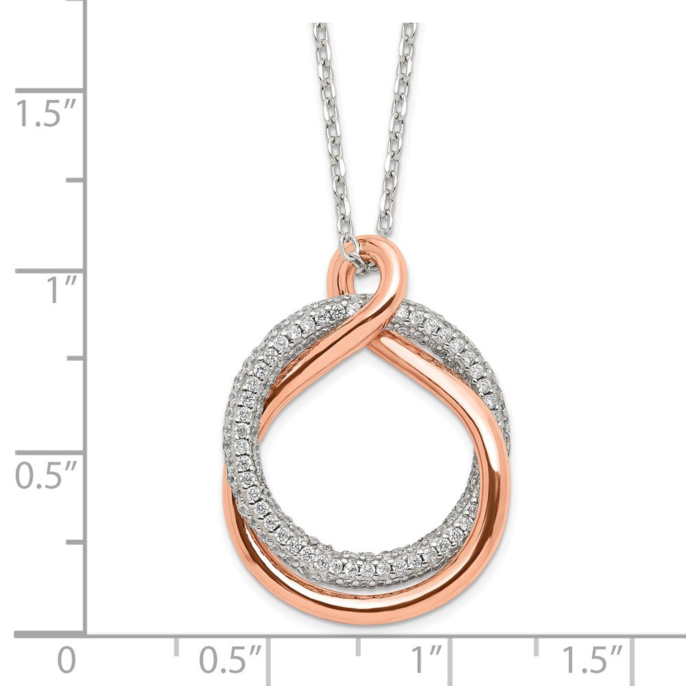 Sterling Silver Rose-tone Polished Pave CZ Twist w/2 in ext. Necklace 15.5 Inches