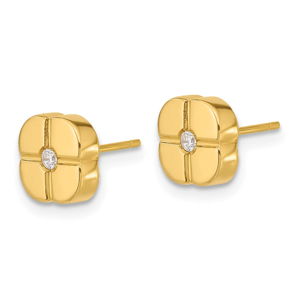 14ky Polished Geometric Design with CZ Post Earrings