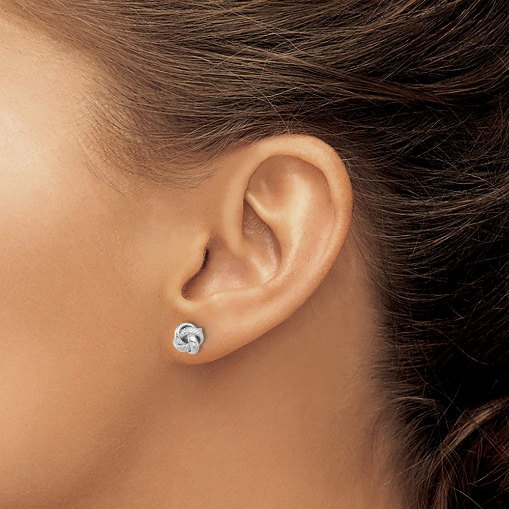 Sterling Silver Rhodium-plated Polished/Textured Love Knot Post Earrings
