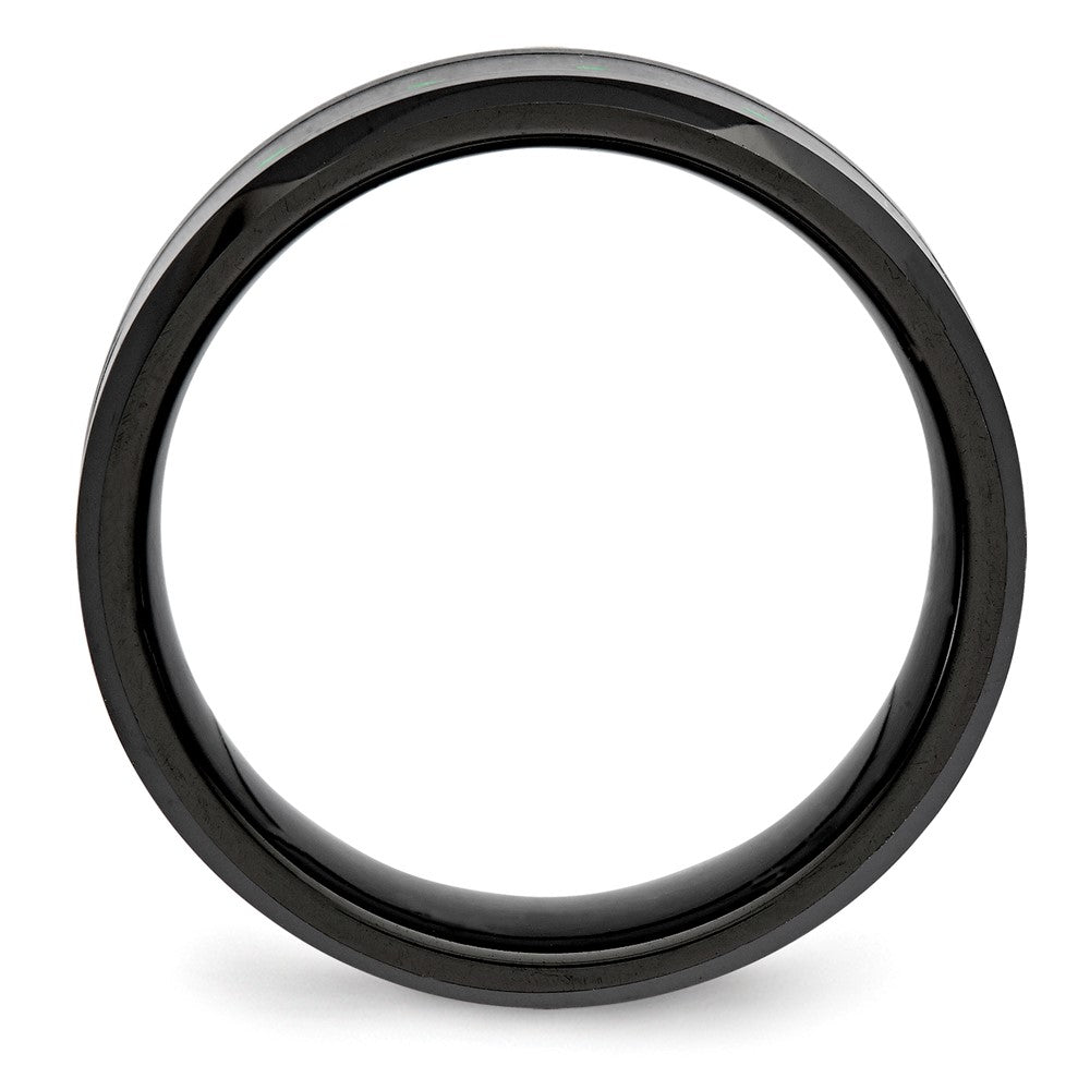 Ceramic Black with Green Carbon Fiber Inlay Beveled Edge Ring Size - 7.5