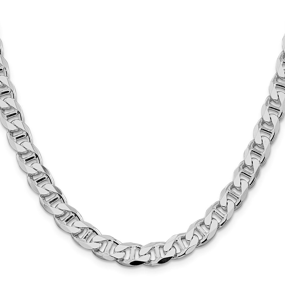 Sterling Silver Rhodium-plated 8.25mm D/C Flat Anchor Curb Chain 24 Inches