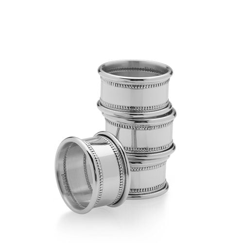 Empire Silver Beaded Pewter Napkin Rings, Set of 4