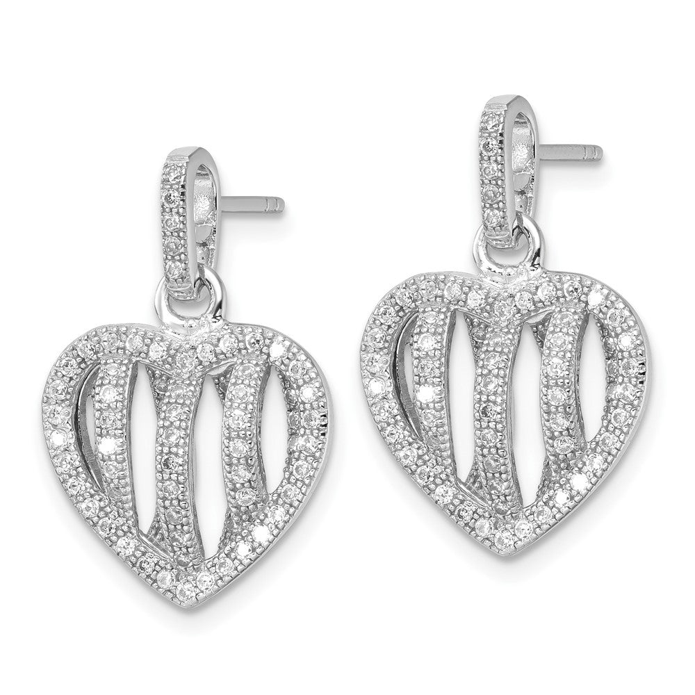 Sterling Silver & CZ Brilliant Embers Heart Dangle Post Earrings