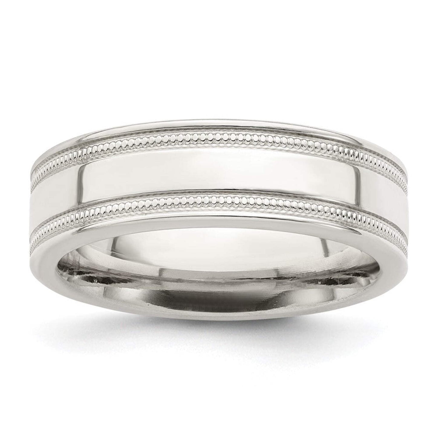 Sterling Silver 6mm Polished Flat Milgrain Grooved Edge Fancy Band Size 10.5 QWB114
