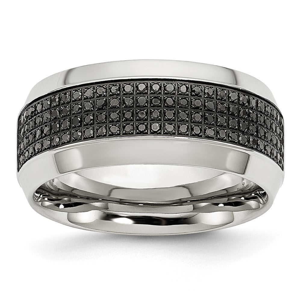 Stainless Steel Polished 1/3ct Black Diamond 10mm Band Size - 11.5