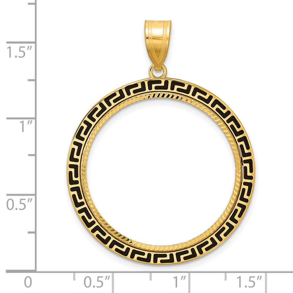 14k Diamond Cut and Black Enamel Greek Key with 27.0mm Prong Coin Bezel Pen