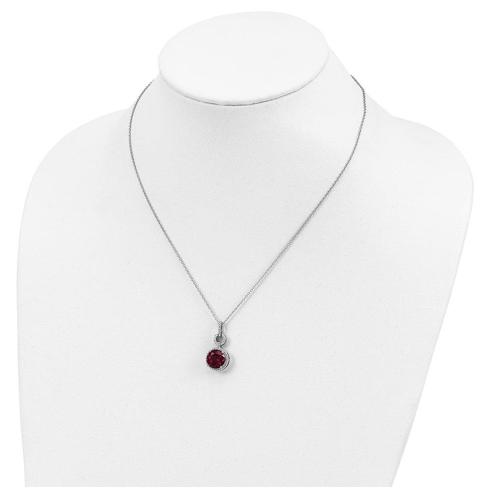 Cheryl M Sterling Silver Rhodium-plated Brilliant-cut Lab Created Ruby and Brilliant-cut White CZ Round Halo 18 Inch Necklace 18 Inches
